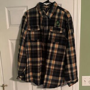 Tilted Barn Brewery Plaid Flannel Shirt with Green Logo